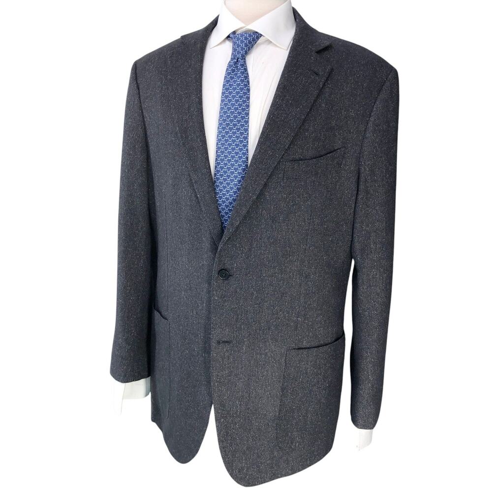 Ermenegildo Zegna Sport Coat Mens 44L Charcoal Herringbone Wool Silk Cashmere